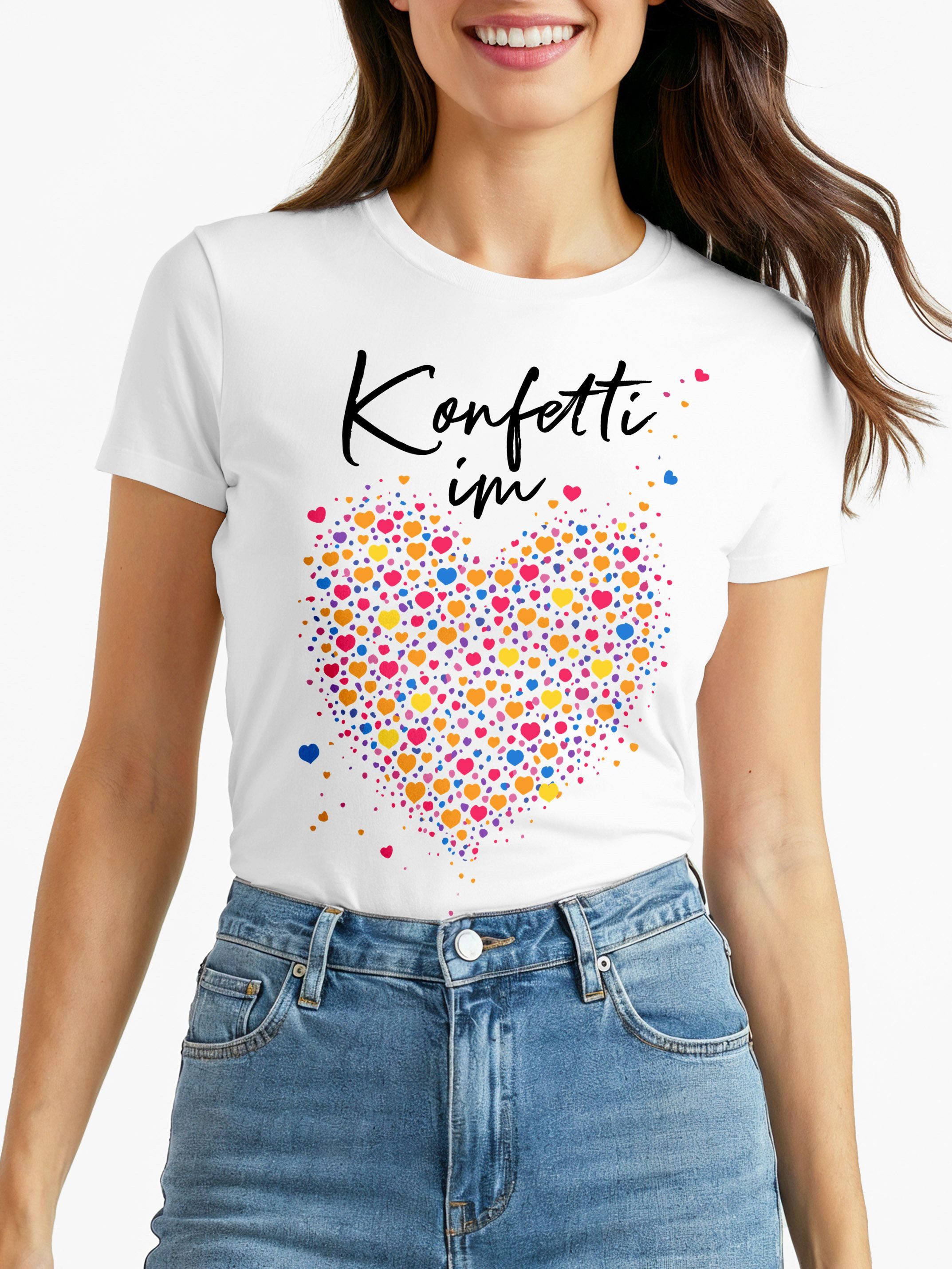 MoonWorks Print-Shirt Damen T-Shirt - Konfetti im Herz - Fasching Karneval günstig online kaufen