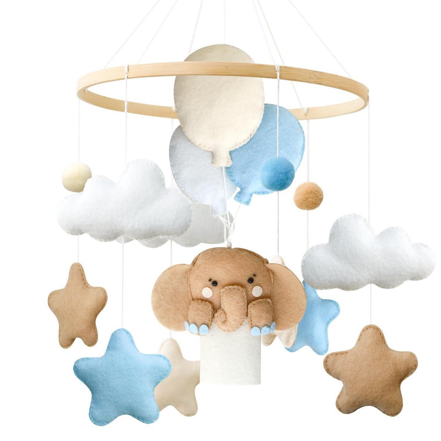 LuxusKollektion Mobile Mobile Baby Elefant Holz Windspiele Filzbälle Sterne D