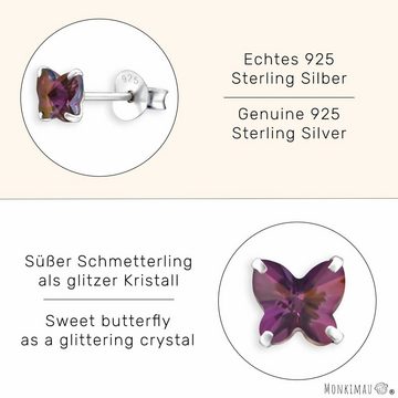 Monkimau Paar Ohrstecker Schmetterling Kinder Ohrringe aus 925 Silber (Packung), mit Swarovski Kristallen