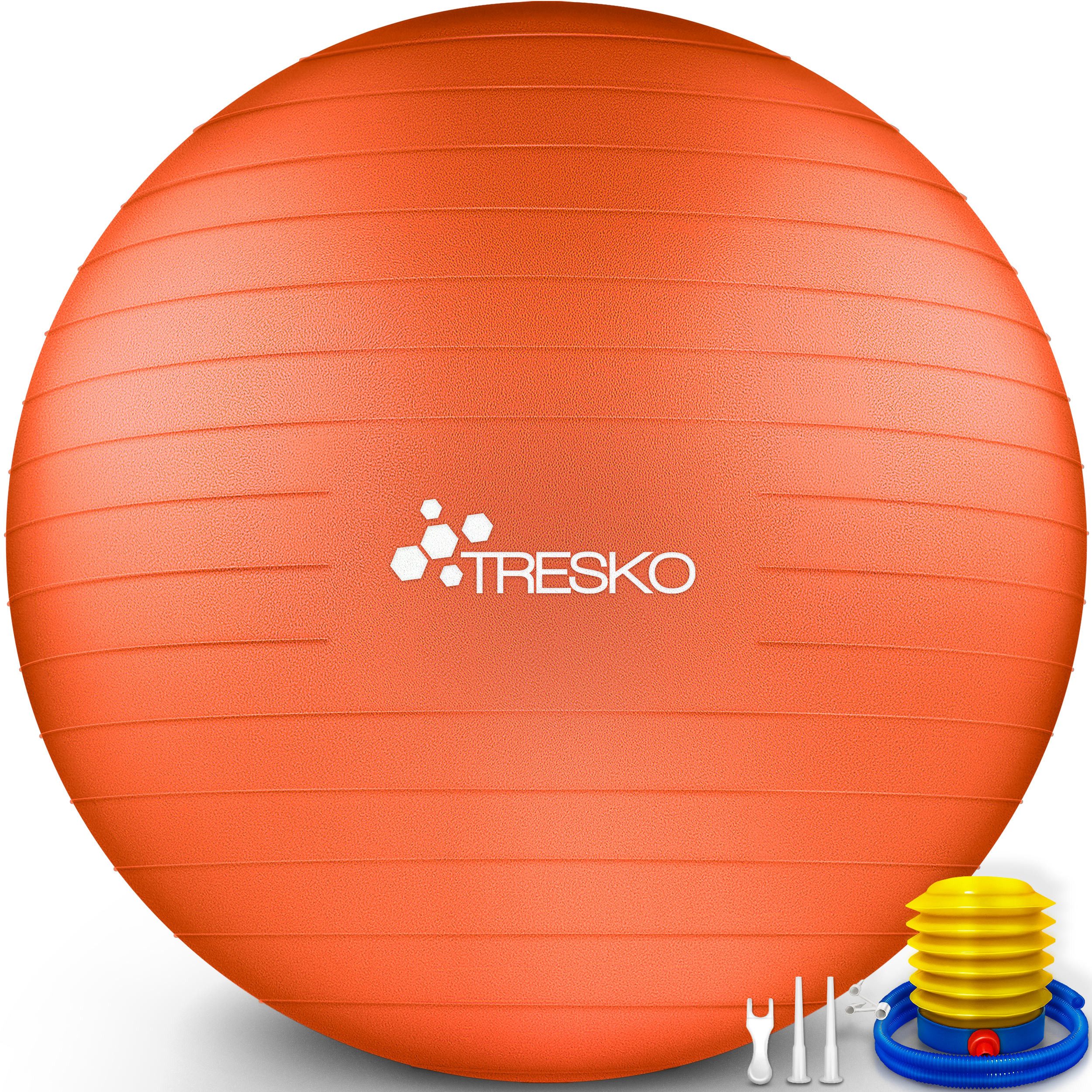 TRESKO Gymnastikball mit GRATIS Übungsposter inkl. Luftpumpe Yogaball, BPA-Frei Sitzball Büro Anti-Burst inkl. Luftpumpe, Fitnessball