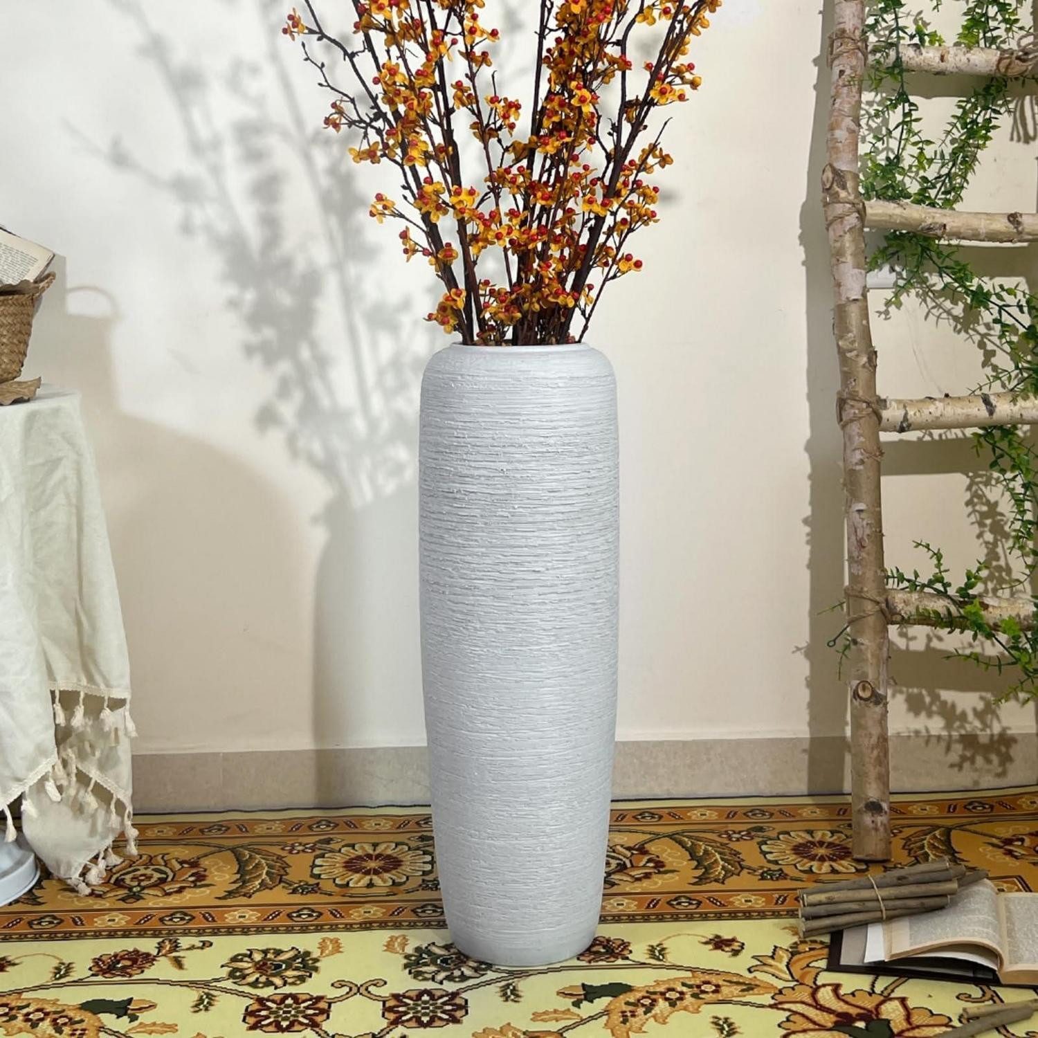LuxusKollektion Bodenvase Bodenvase Keramik Weiß Boho Rustikal 60cm (1 St)
