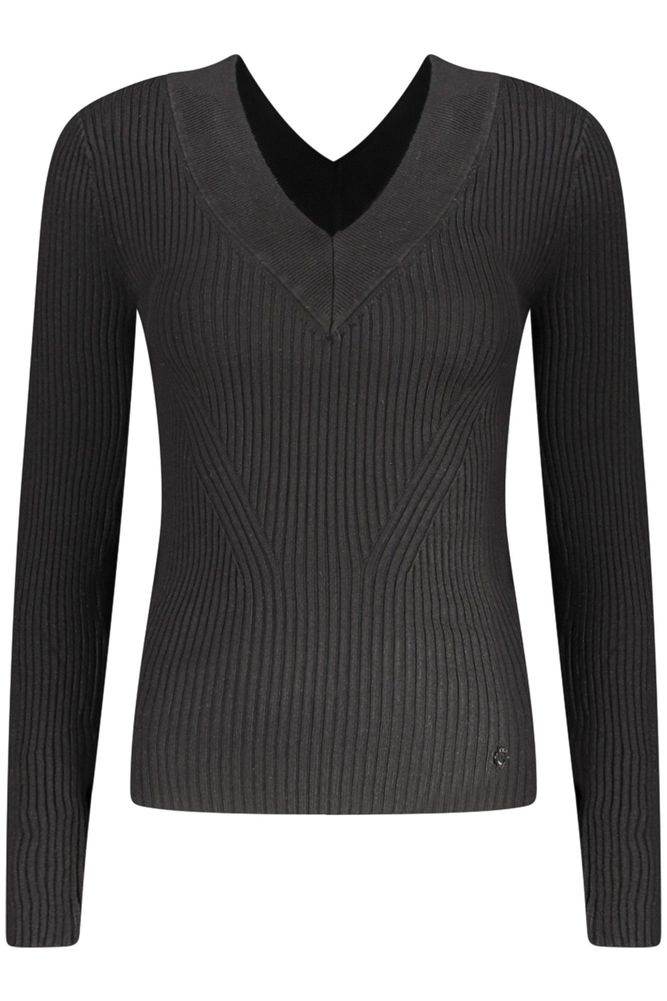 GUESS JEANS Strickpullover Eleganter Damenpullover Schwarz mit V-Ausschnitt und Kontrastdetails