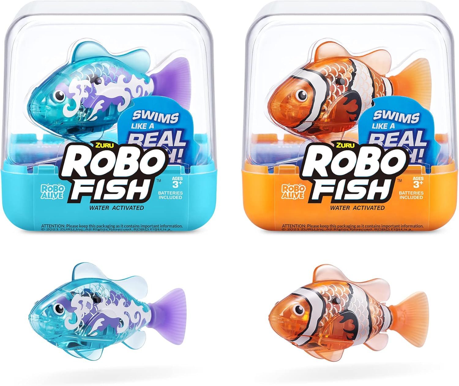 ZURU Spielfigur ZURU 7199A - Robo Alive Schwimmende Fische in Orange & Blau-Lila