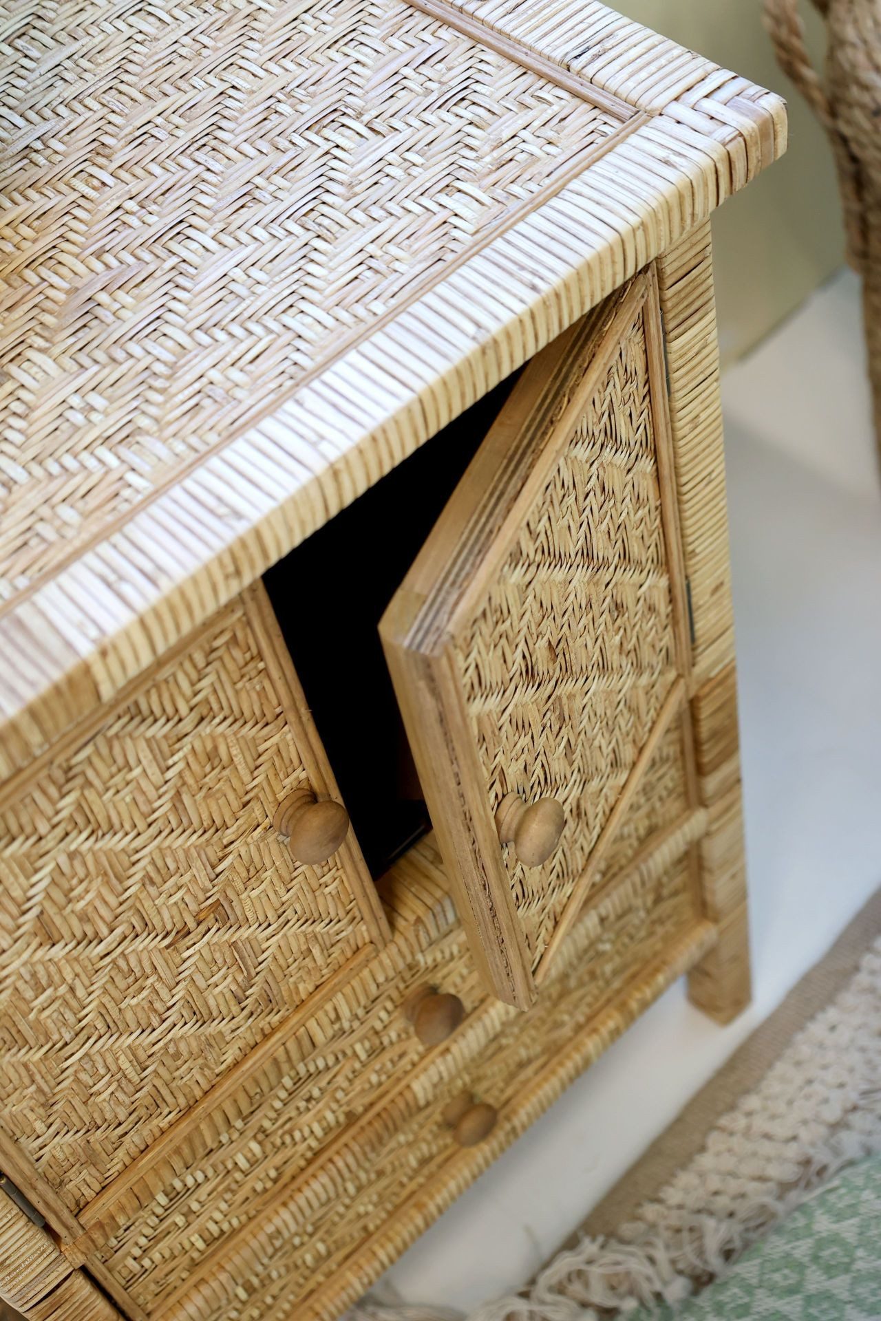 Chic Antique Nachtkommode Kommode Nachttisch Marbella Rattan Bambus