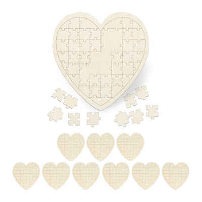 relaxdays Puzzle 10 x Herzpuzzle Hochzeit aus Holz, Puzzleteile