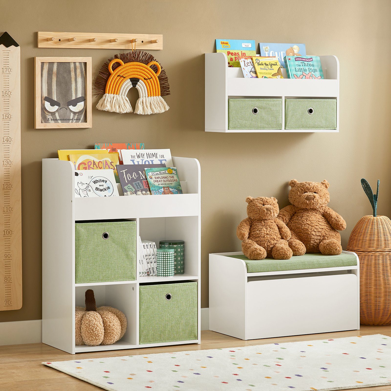 SoBuy Kinderregal KMB79, Kinder Bücherregal mit 2 Stoffboxen Spielzeugregal Aufbewahrungsregal