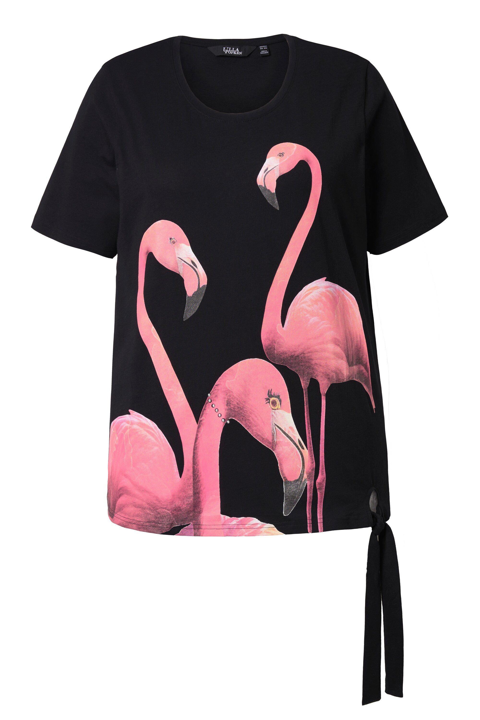 Ulla Popken T-Shirt T-Shirt Flamingo Ziersteine Rundhals Halbarm günstig online kaufen