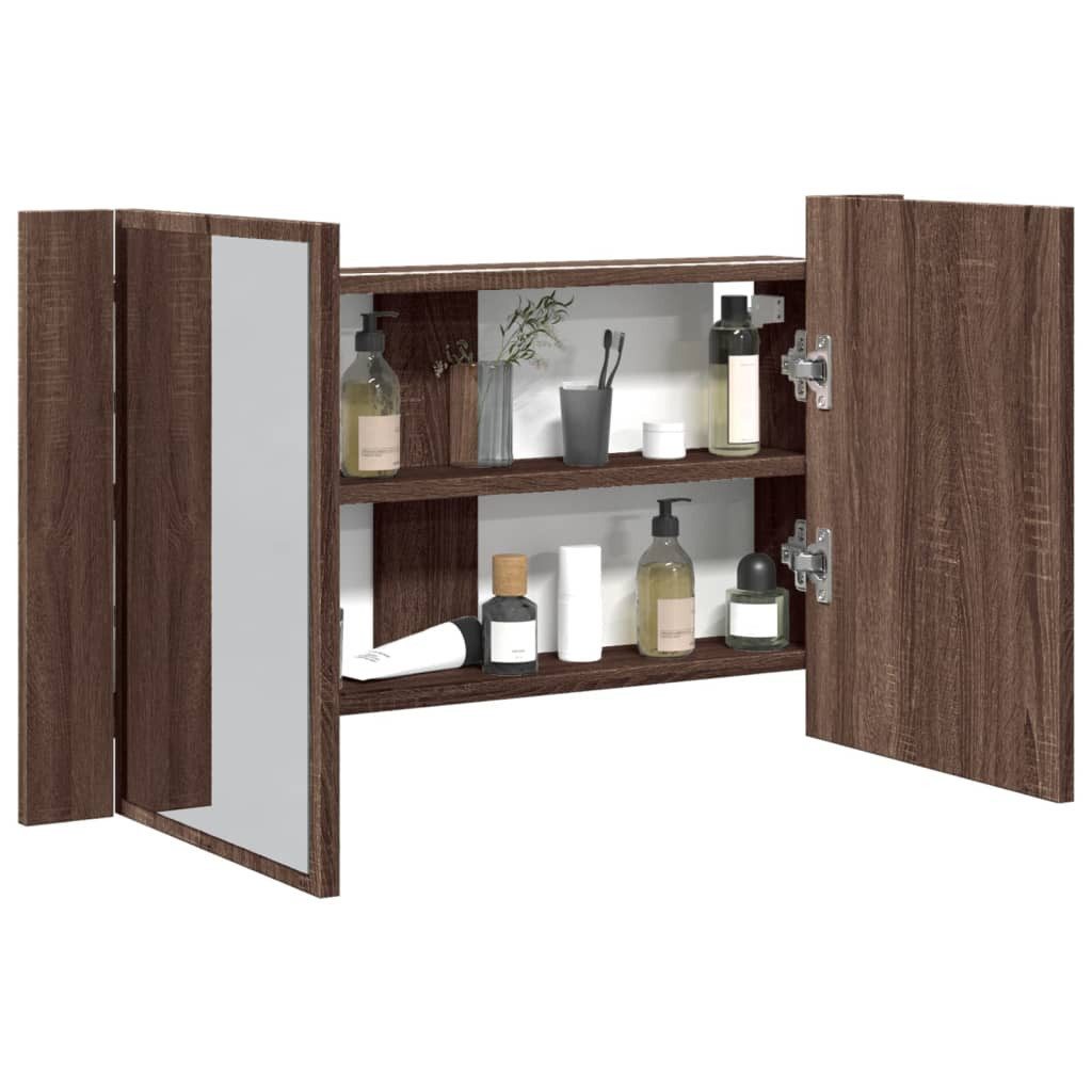 Badezimmerspiegelschrank LED-Spiegelschrank 80 x 12 x 45 cm in Braun Eichen-Optik