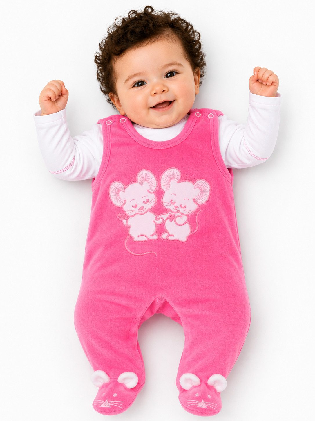 La Bortini Strampler Stramplerhose Shirt Baby Anzug warm in Rosa mit Mäuschen weich, warm, 44 50 56 62 68