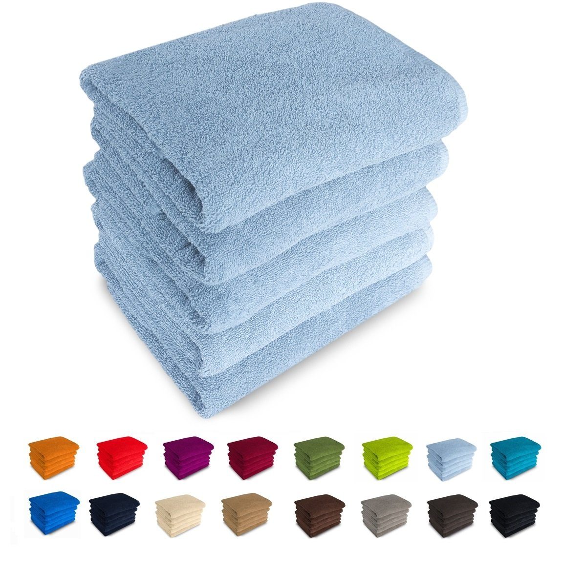 MatratzenL.A.B® Handtuch Set Rimini 500 g/m², 100% Baumwolle, (Duschtücher 70x140 cm Set, 5-tlg), Frotee, mit Aufhänger, 23 Farben, einzeln verpackt hellblau - 05