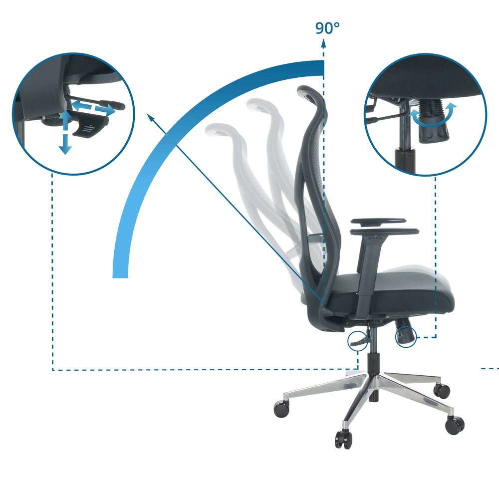 hjh OFFICE Drehstuhl Profi Bürostuhl (1 AZURRO ergonomisch Schreibtischstuhl Stoff/Netzstoff St), B