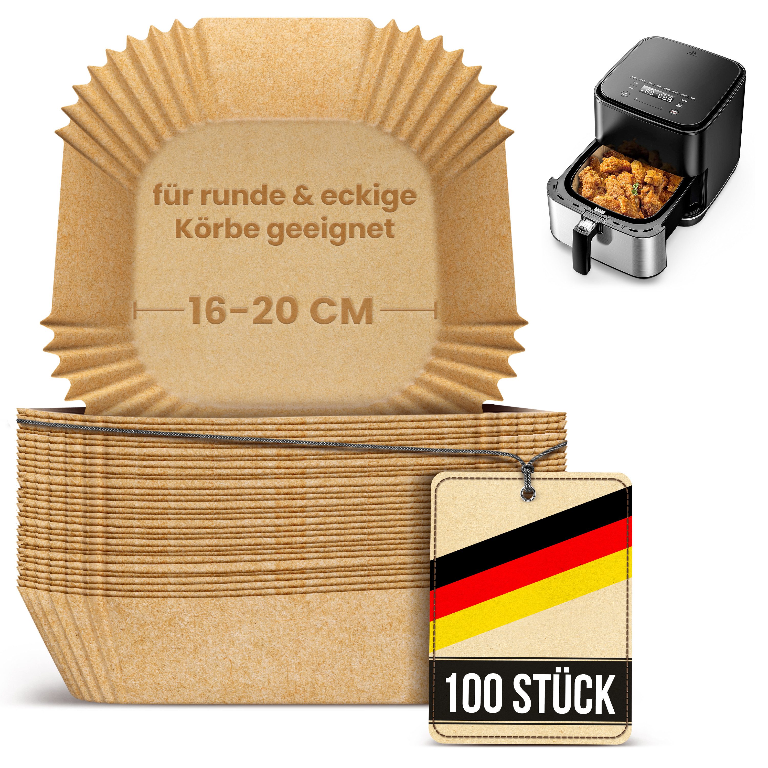 Smart-Planet Backpapier Smart-Planet Backpapier für Heißluftfritteuse 100 Stück - 16-20cm, Antihaft-Beschichtung