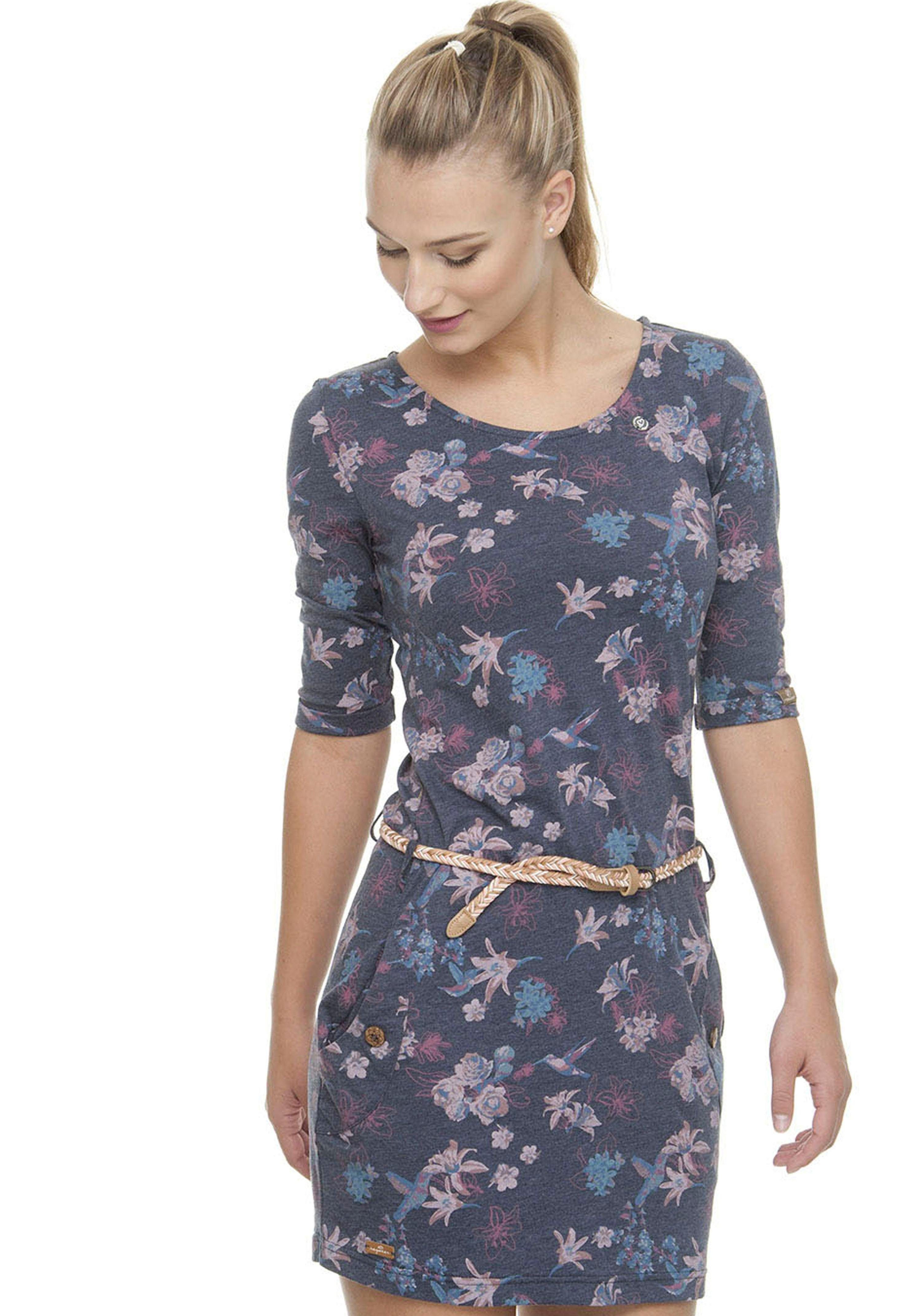 Ragwear Jerseykleid »TANYA FLOWERS E« (mit abnehmbarem Gürtel) mit  multicolor Flower-Print inklusive Flechtgürtel online kaufen | OTTO