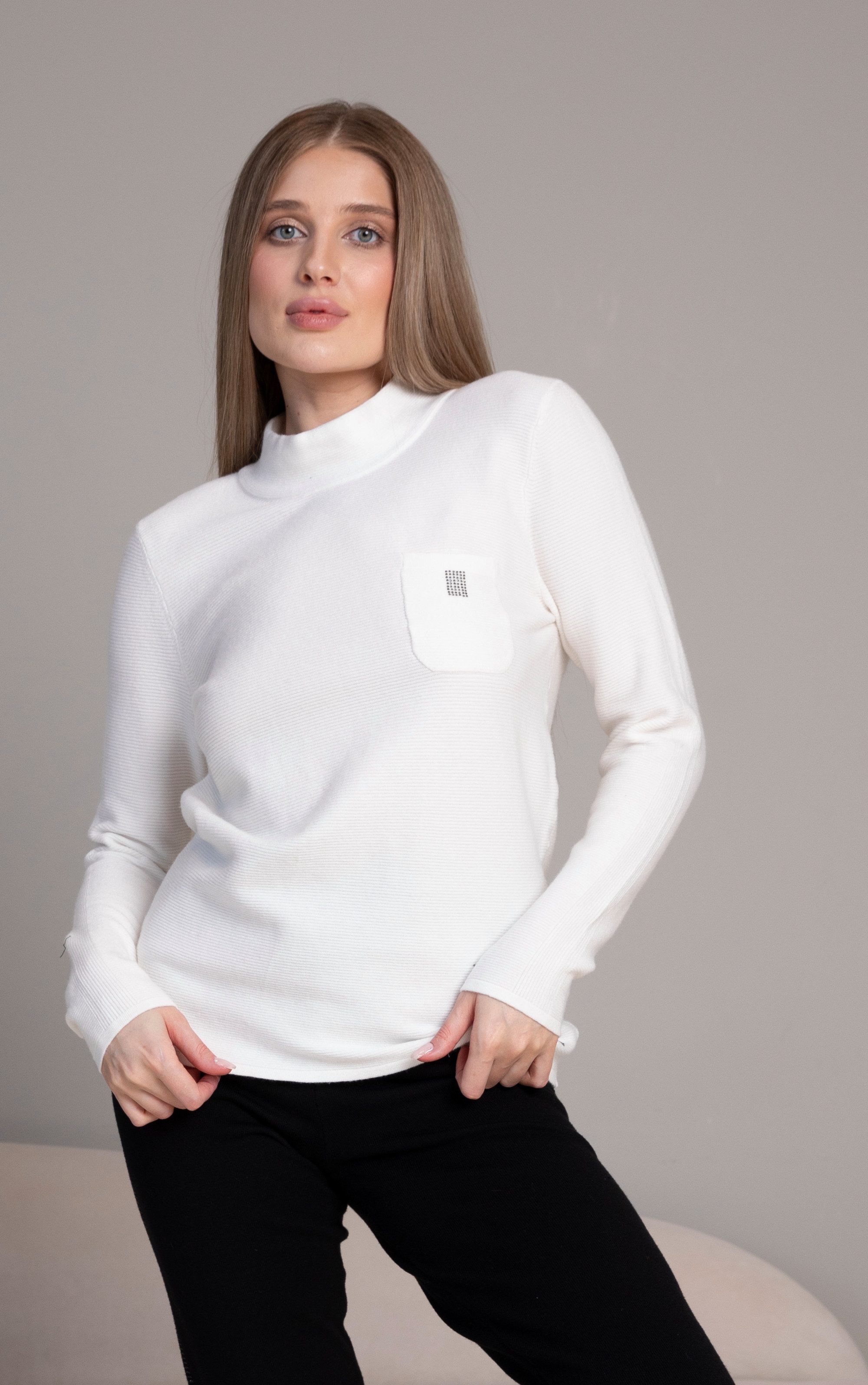 Passioni Strickpullover in Ecru, mit Stehkragen, günstig online kaufen