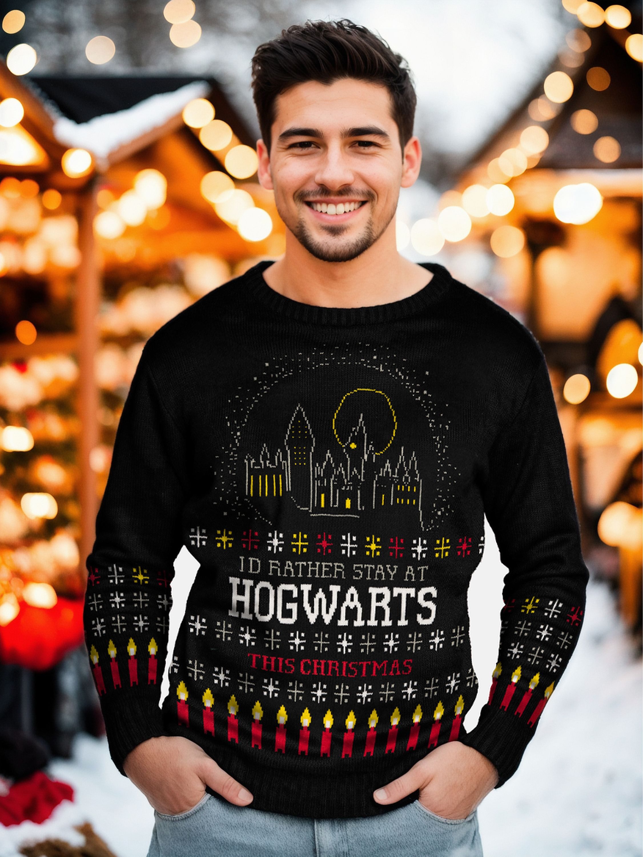 United Labels® Weihnachtspullover Harry Potter Stay at Hogwarts Ugly Sweater Unisex - Schwarz
