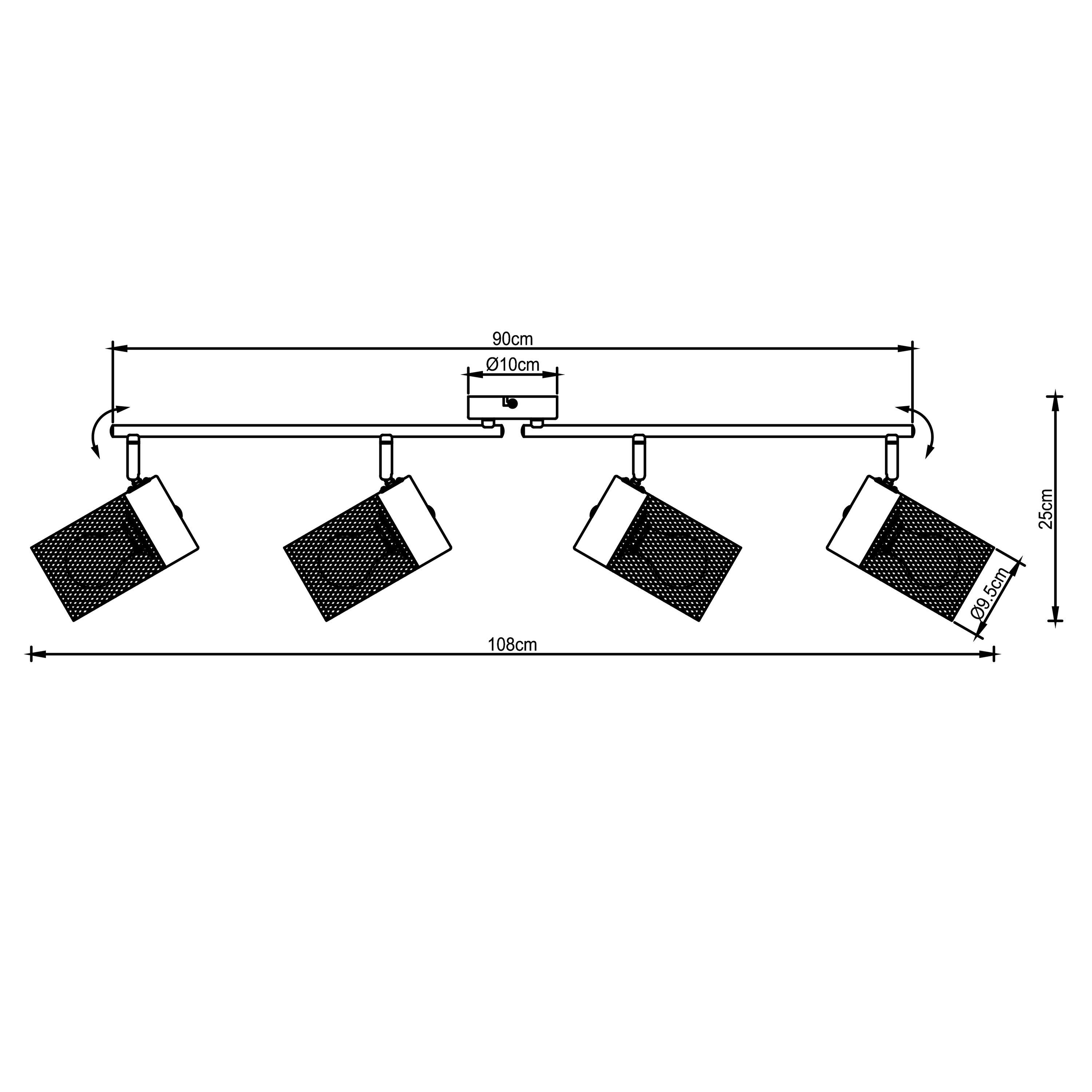 Spotrohr A60, 40 Deckenleuchte schwarz Metall, 4flg matt, Brilliant 4x Kamolo Kamolo, E27, W