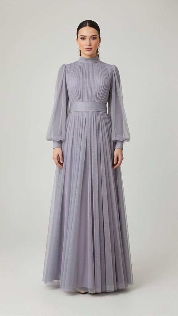 fashionshowcase Tüllkleid Damen Abendkleid Maxilänge Abaya-Stil - Modest Mo günstig online kaufen
