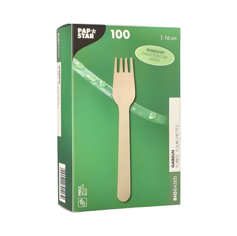 PAPSTAR Einweggabel Gabeln Holz, gewachst 16 cm 1000 Stk