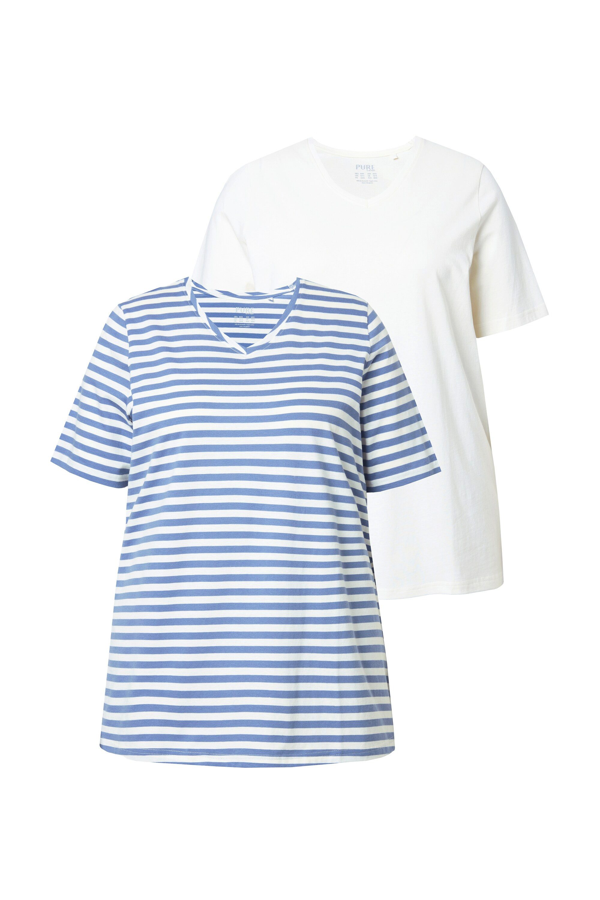 Ulla Popken T-Shirt T-Shirts 2er-Pack Ringel/uni günstig online kaufen