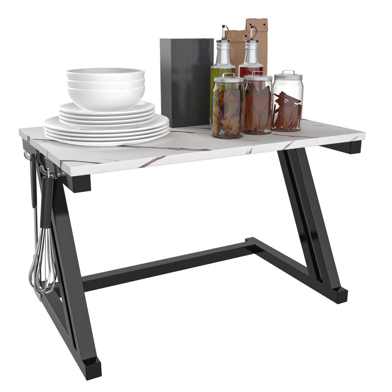 JEOBEST Regalelement Mikrowellenregal Organizer Küche, Mikrowellen Ständer Gewürzregale, 57x38x38cm, bis 30kg, Ohne Haken