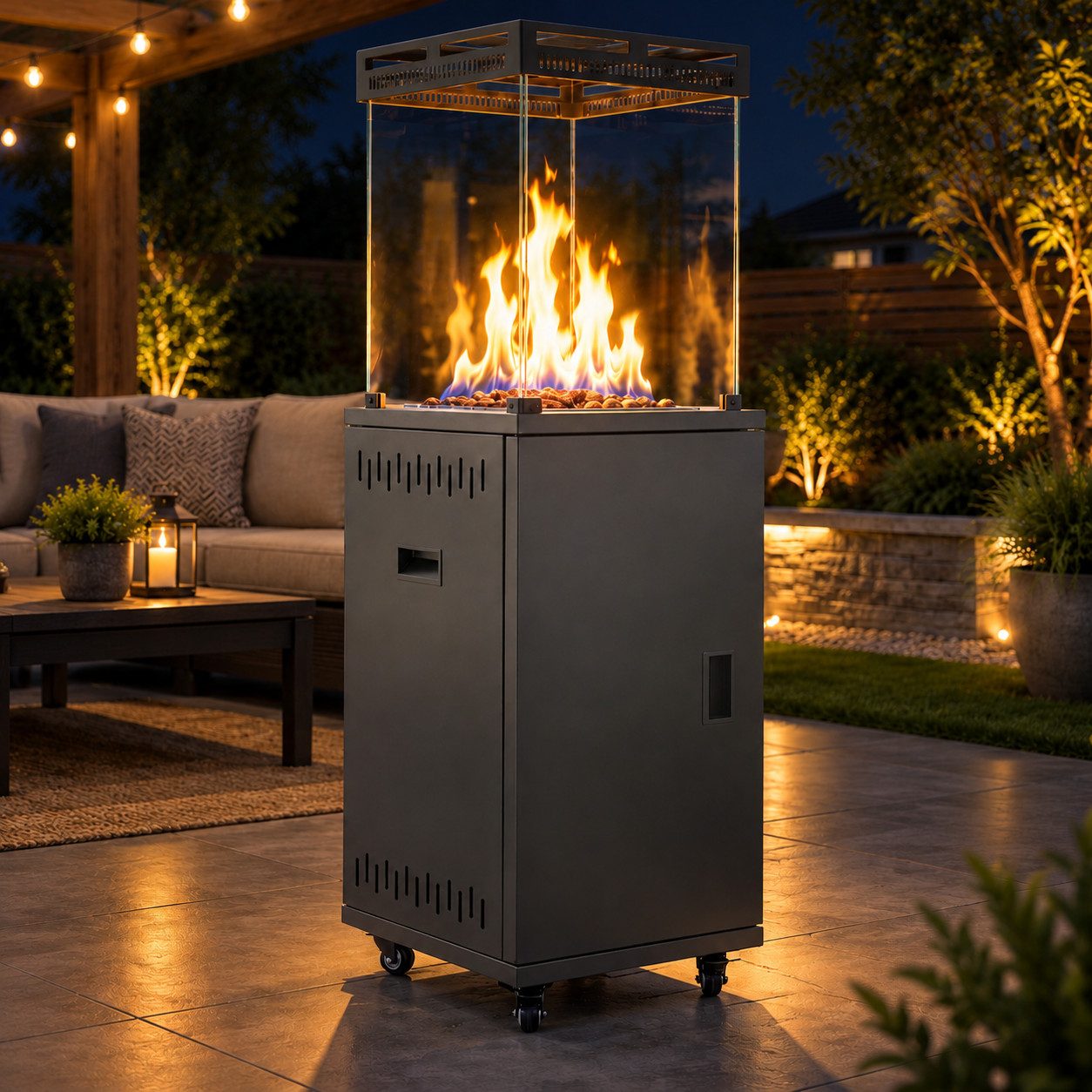 Ledklang Heizstrahler Terrassenheizer Gas 5-13 kW Terrassenofen mit Flammabschaltung Schwarz, 8000 W, Terrassenheizer für Terrasse Garten Balkon Outdoor