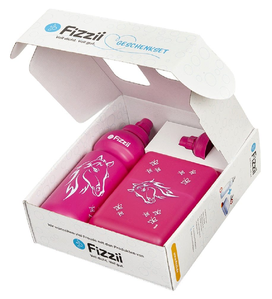 Fizzii Trinkflasche Geschenkset Flasche, Deckel & Brotbox, in toller Geschenkbox
