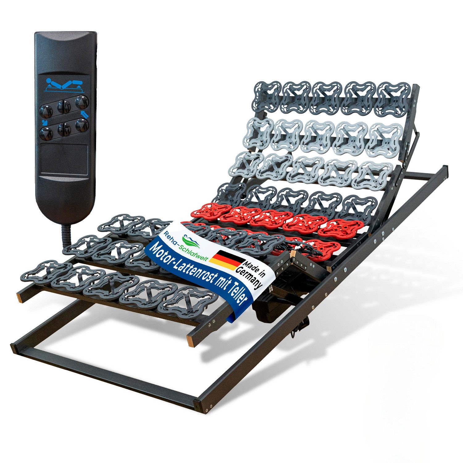 Lattenrost AEROBALANCE KF, Reha-Schlafwelt, Kopfteil motorisch verstellbar, Fußteil motorisch verstellbar, 90x200 cm, Lattenrost mit Motor, fertig montiert, Made in Germany