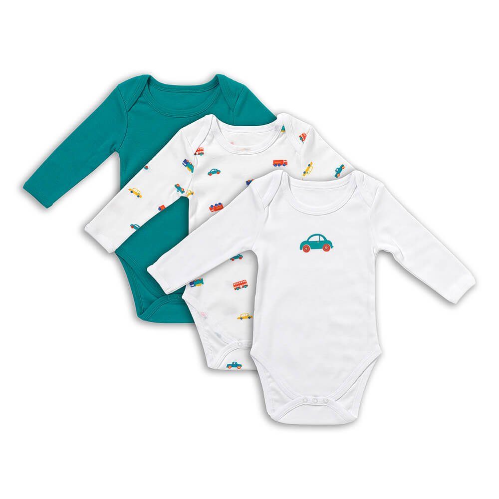 Schlummersack Langarmbody Bio Baby-Bodys langarm Autos 3er-Pack OEKO-TEX zertifiziert