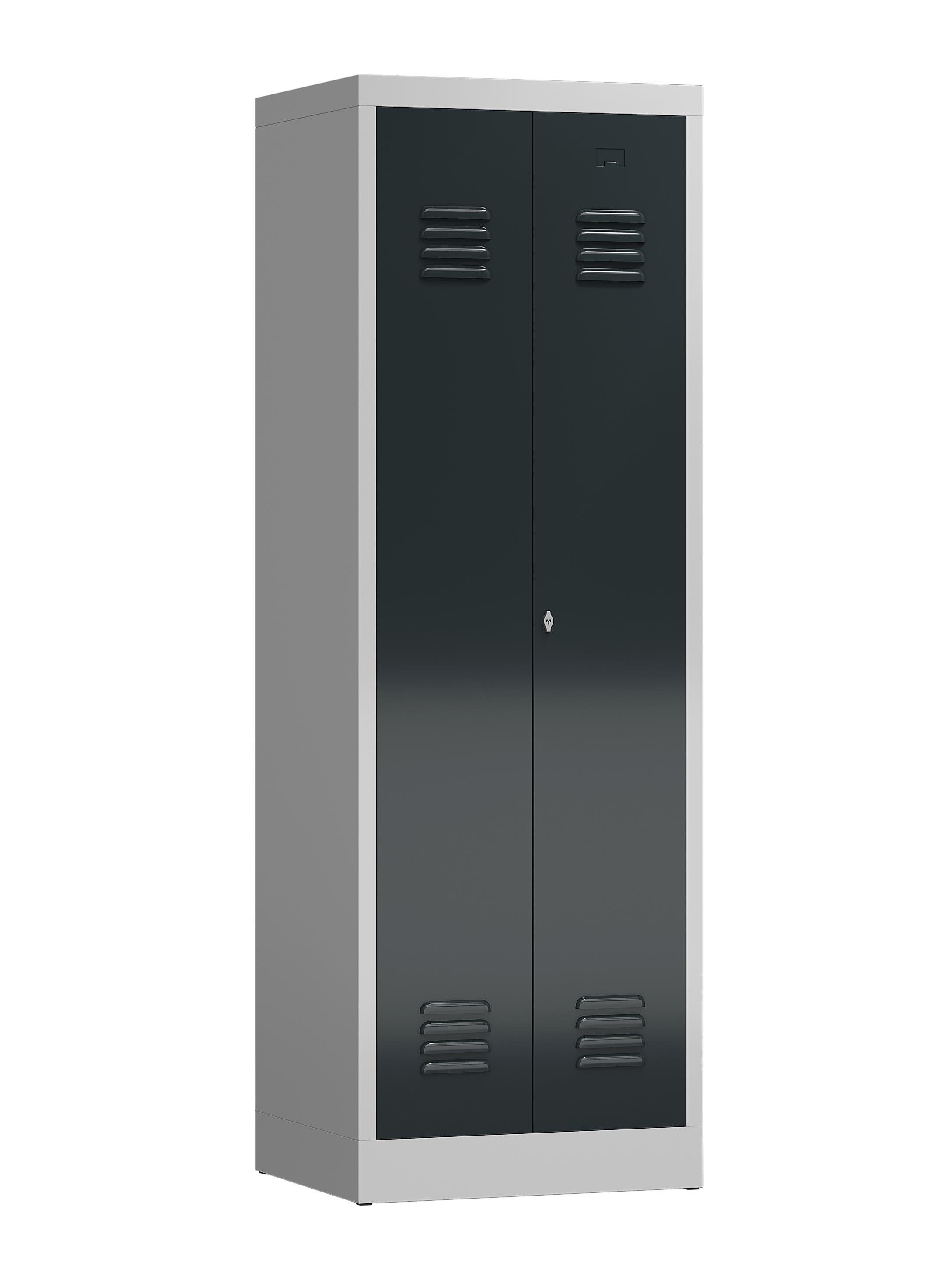 Steelboxx Spind ClassiX Garderobenschrank, 2 Abteile mittig schließend, 1800 x 590 x (1-St) Komplett verschweißt und montiert, keine Montage erforderlich Korpus: RAL 7035 Lichtgrau/ Türen: RAL 7016 Anthrazitgrau | RAL 7035 Lichtgrau