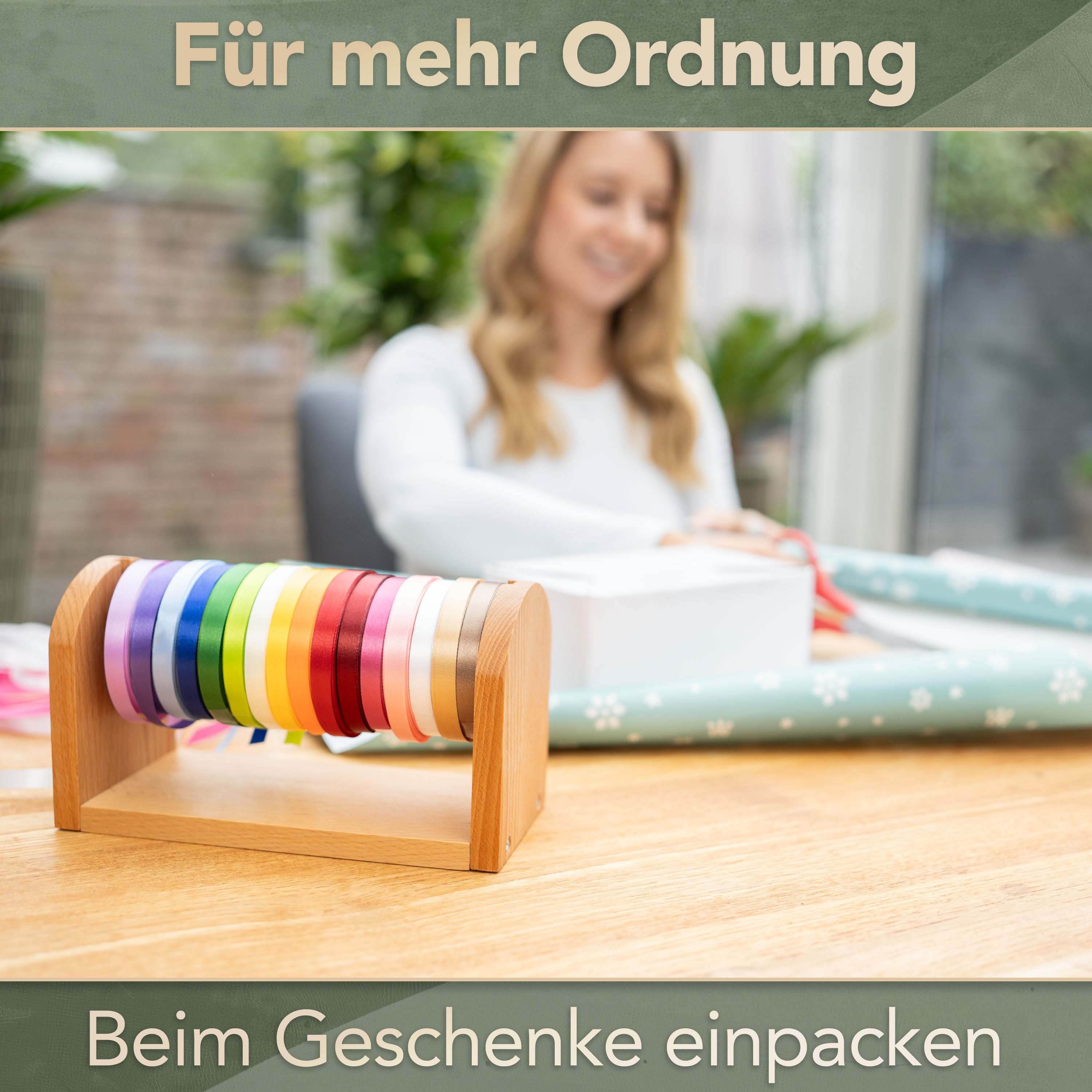WIESEN.design Geschenkband Geschenkband Set, 16x Satinband inkl. Abroller (23mx10mm per Rolle), Bänder zum Basteln, Geschenkband Aufbewahrung, gratis Lieferung