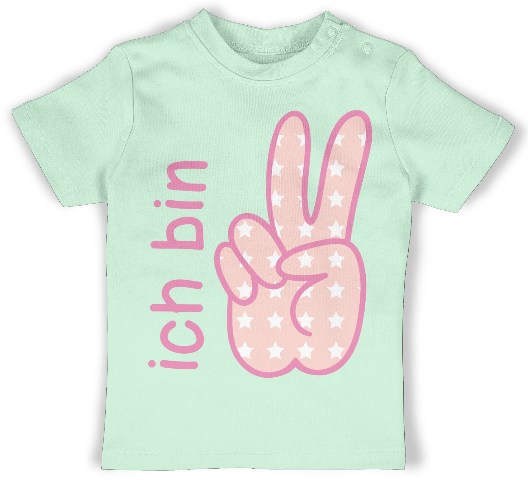 Shirtracer T-Shirt Ich bin zwei Zeichensprache rosa 2. Geburtstag 1 Mintgrün