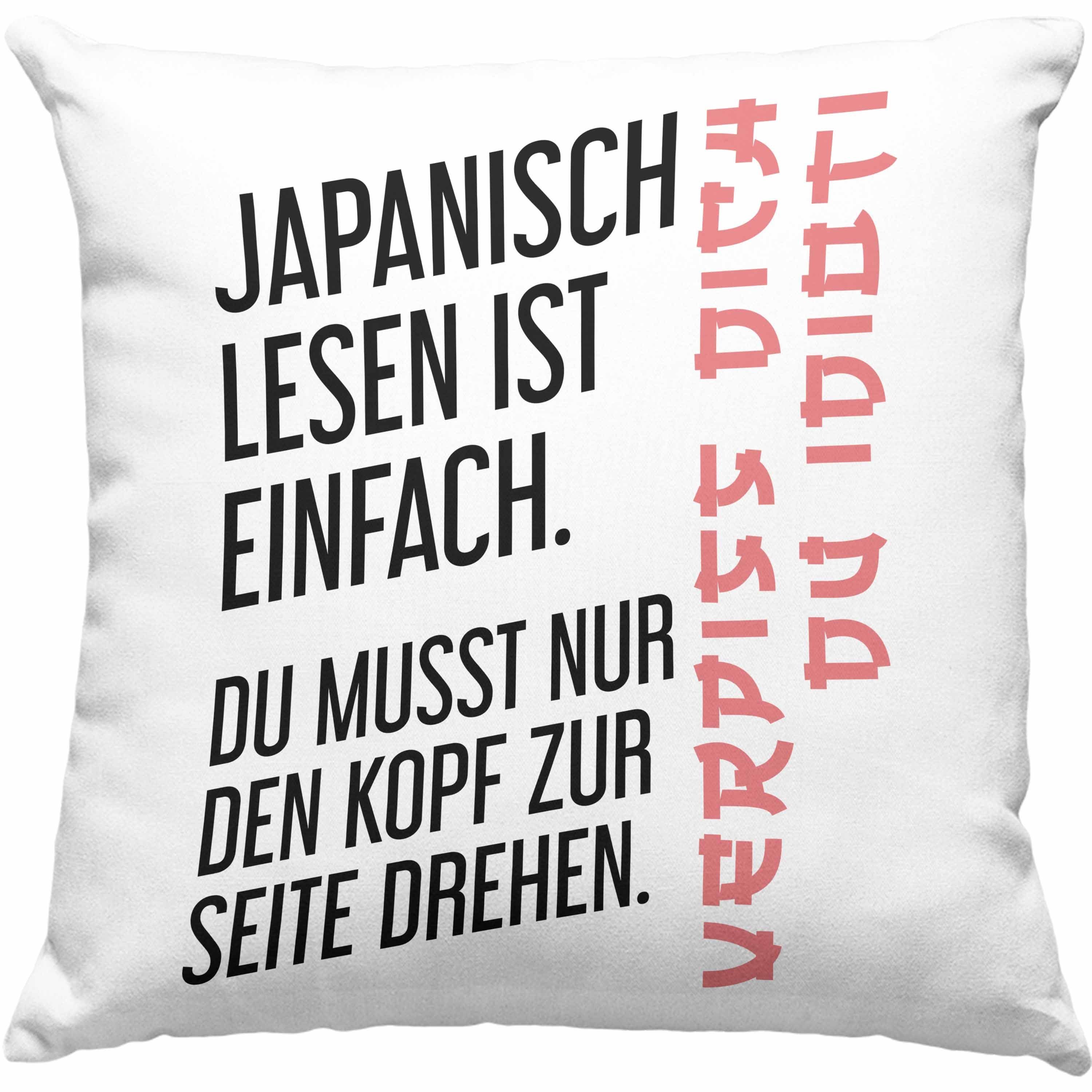 Trendation Dekokissen Trendation - Japanisch Lesen Ist Einfach Kissen Geschenk Ironie Sarkasmus Spruch Becher Dekokissen mit Füllung 40x40 Grün