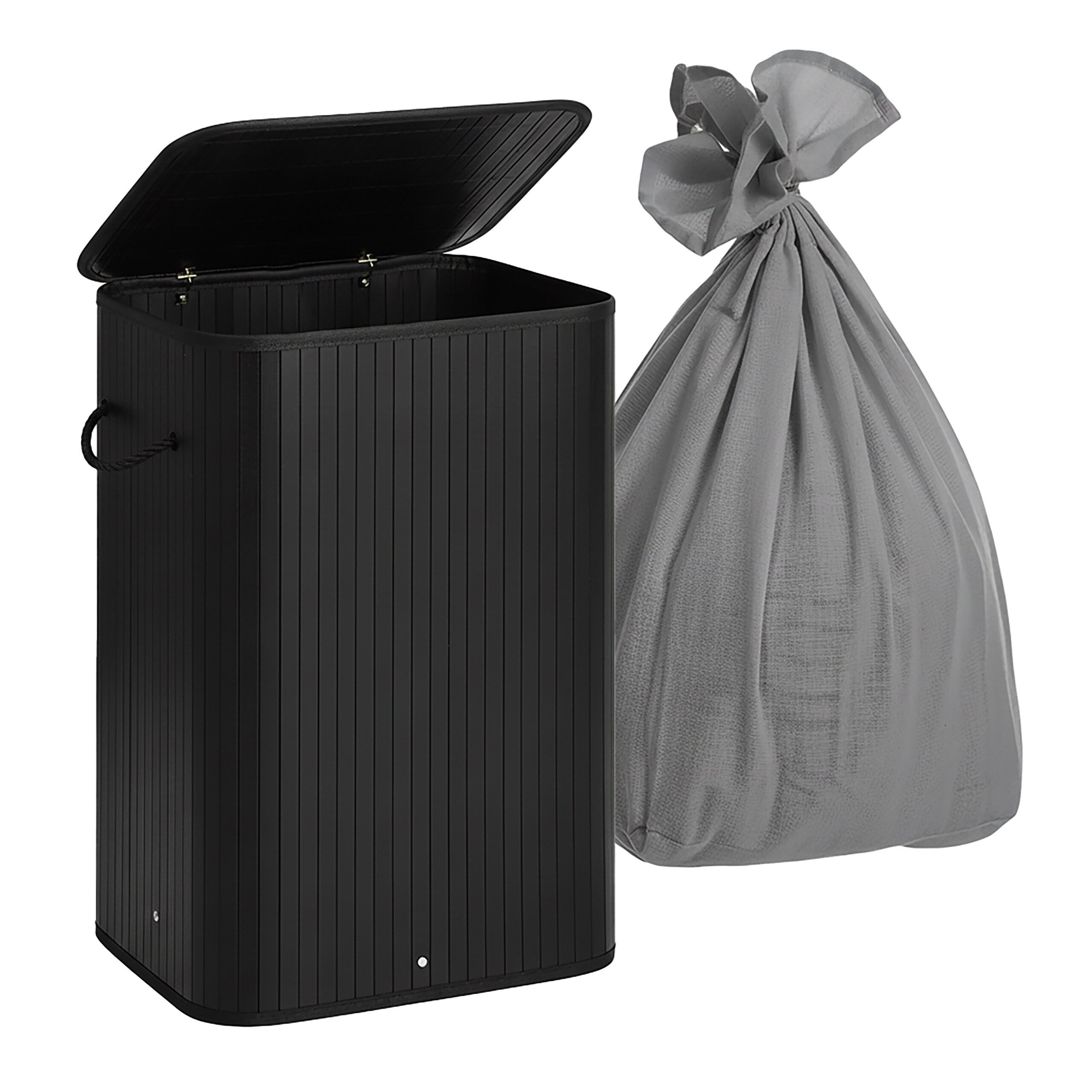 relaxdays Wäschekorb Bambus Wäschekorb mit 2 Fächern, schwarz günstig online kaufen