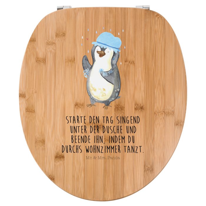Mr. & Mrs. Panda WC-Sitz Pinguin duscht - Transparent - Geschenk Toilettendeckel WC-Sitz Kl (1-St)