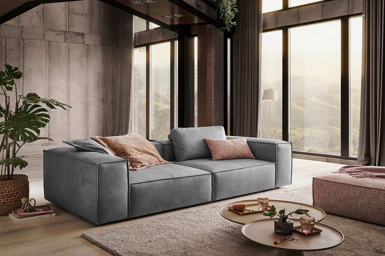 KAWOLA Sofa CARMO, Sofa Couch Leder verschiedene Farben 266x118 cm