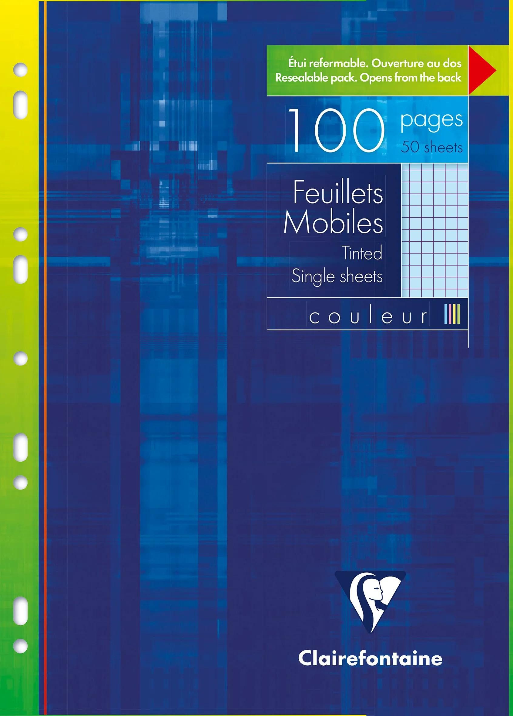 CLAIREFONTAINE Notizblock 10x Packung 50 Bl Ringbucheinlagen, A4, 90g, blau, blanko 1740C, Clairefontaine Metric