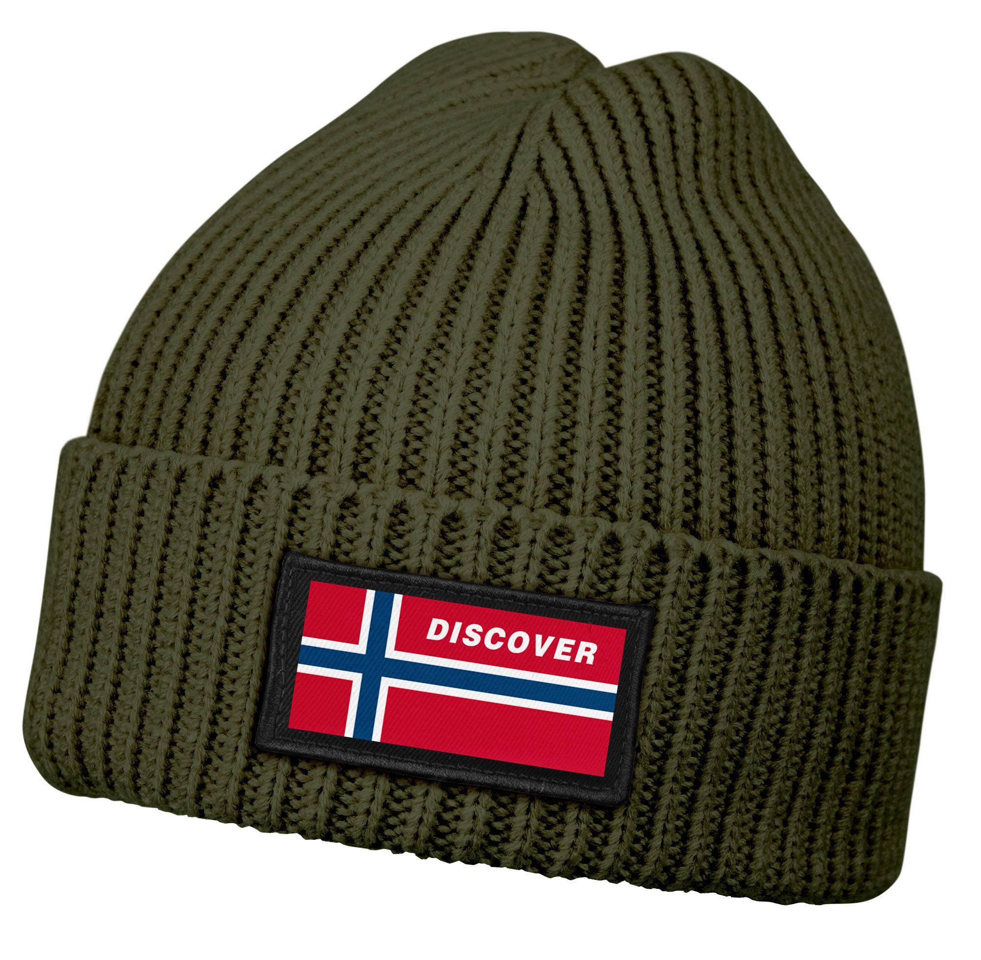 Neverless Strickmütze Herren Beanie Wintermütze mit Patch Norwegen Flagge Aufdruck Print