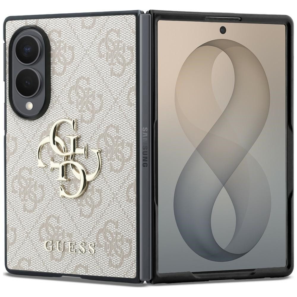 Guess Handyhülle Galaxy Z Fold 8 Case Kunstleder rosa braun grau Big Logo goldfarben 7,6 Zoll, Kantenschutz