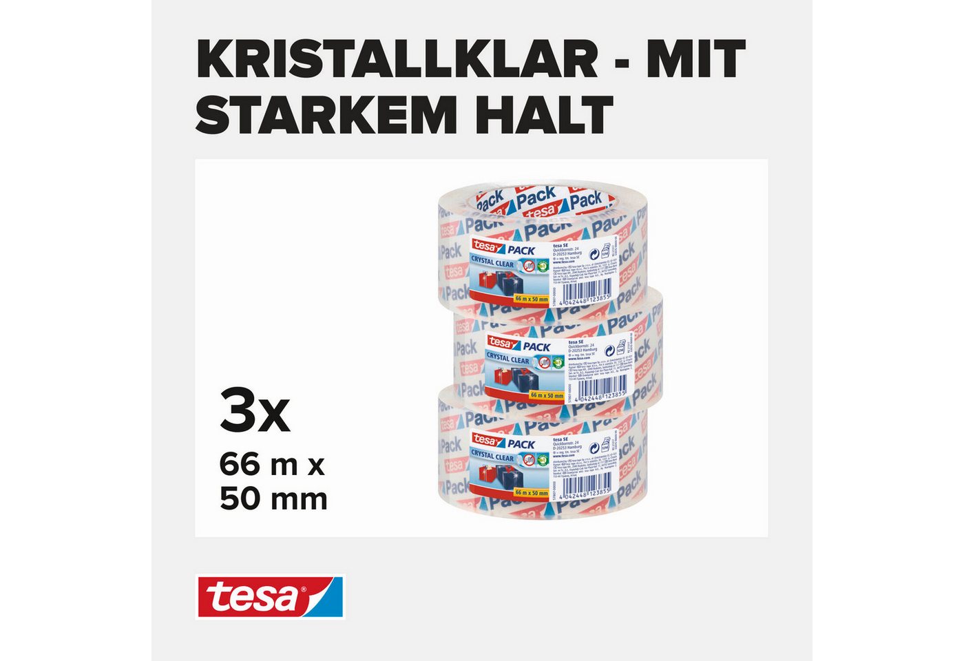 Thumbnail - tesa Klebeband tesapack Packband (Spar-Set, 3-St., 3 Rollen tesapack® crystal clear, 66 m x 50 mm) transparent - je 66 m...