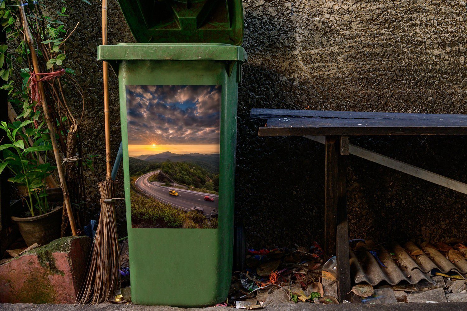 Mülltonne, Inthanon Park St), Wandsticker auf Berggipfel Sticker, Container, Doi (1 Abfalbehälter Mülleimer-aufkleber, den National des Autos Zwei zu fahren MuchoWow