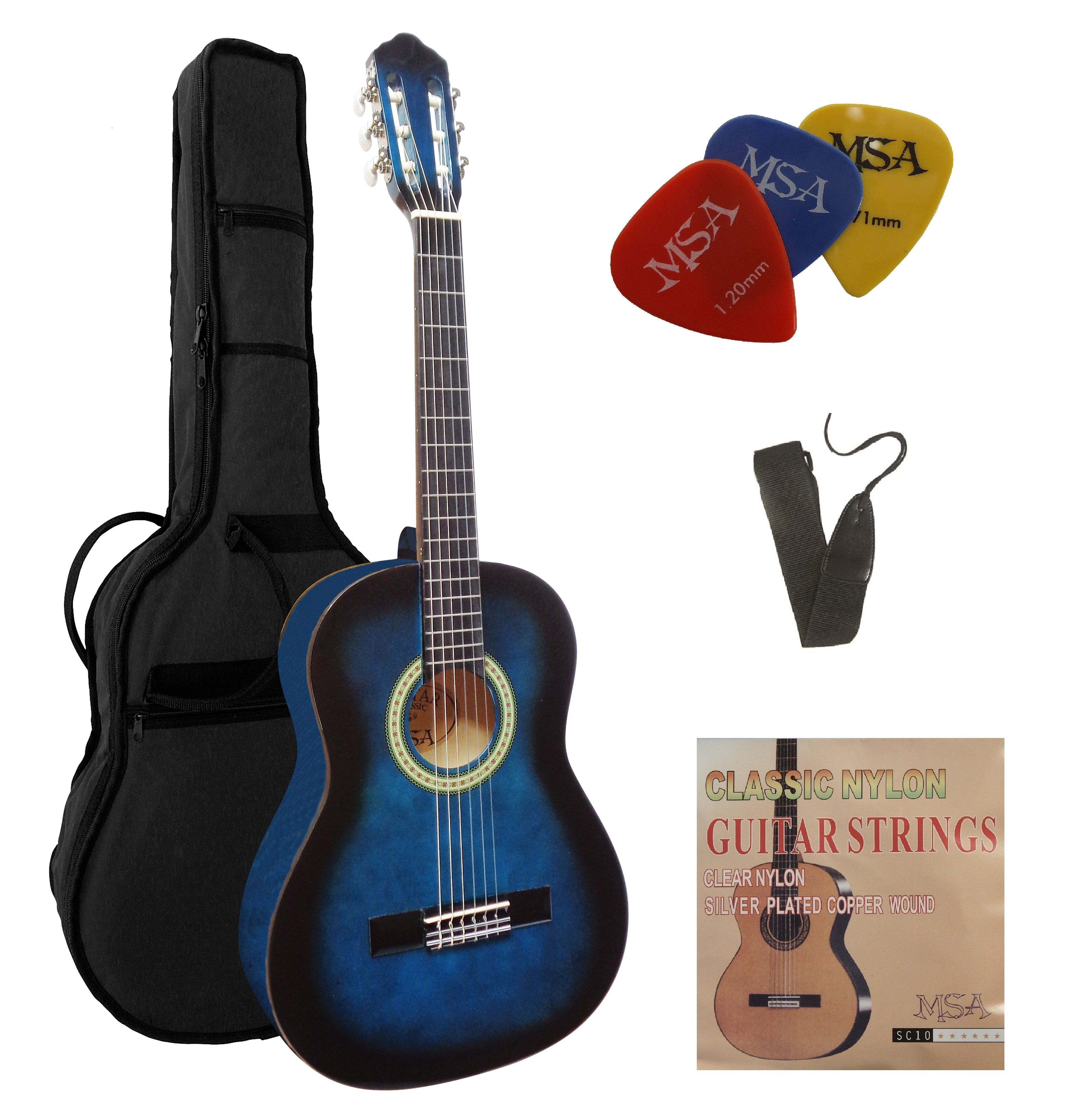 MSA Akustikgitarre J, Konzertgitarre Junior im Set mit Tasche, Band, Nylonsaiten, 3x Pleks