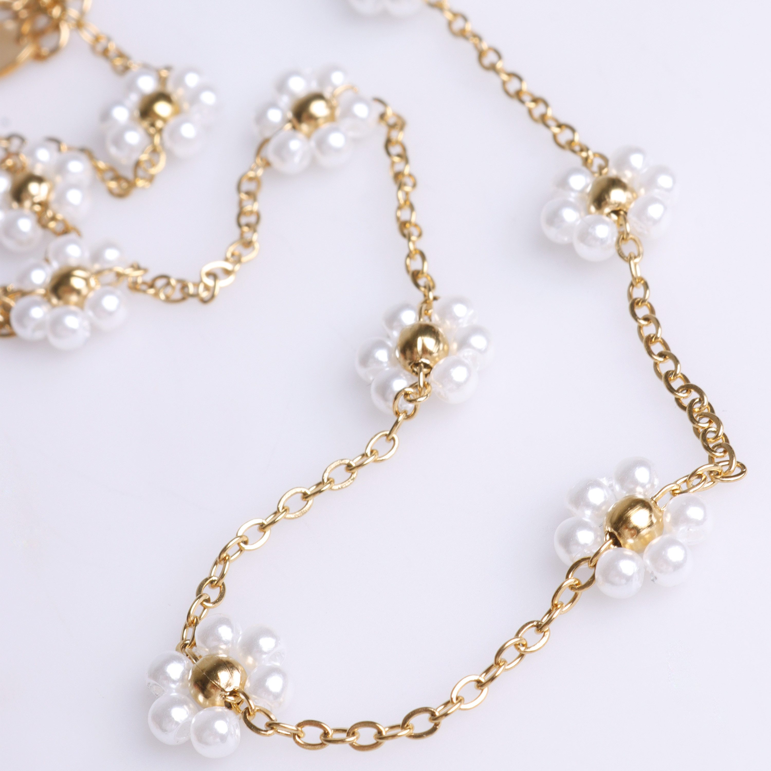 Capelli New York Schmuckset Halskette mit Perlenblüten – Edelstahl, 18K vergoldet
