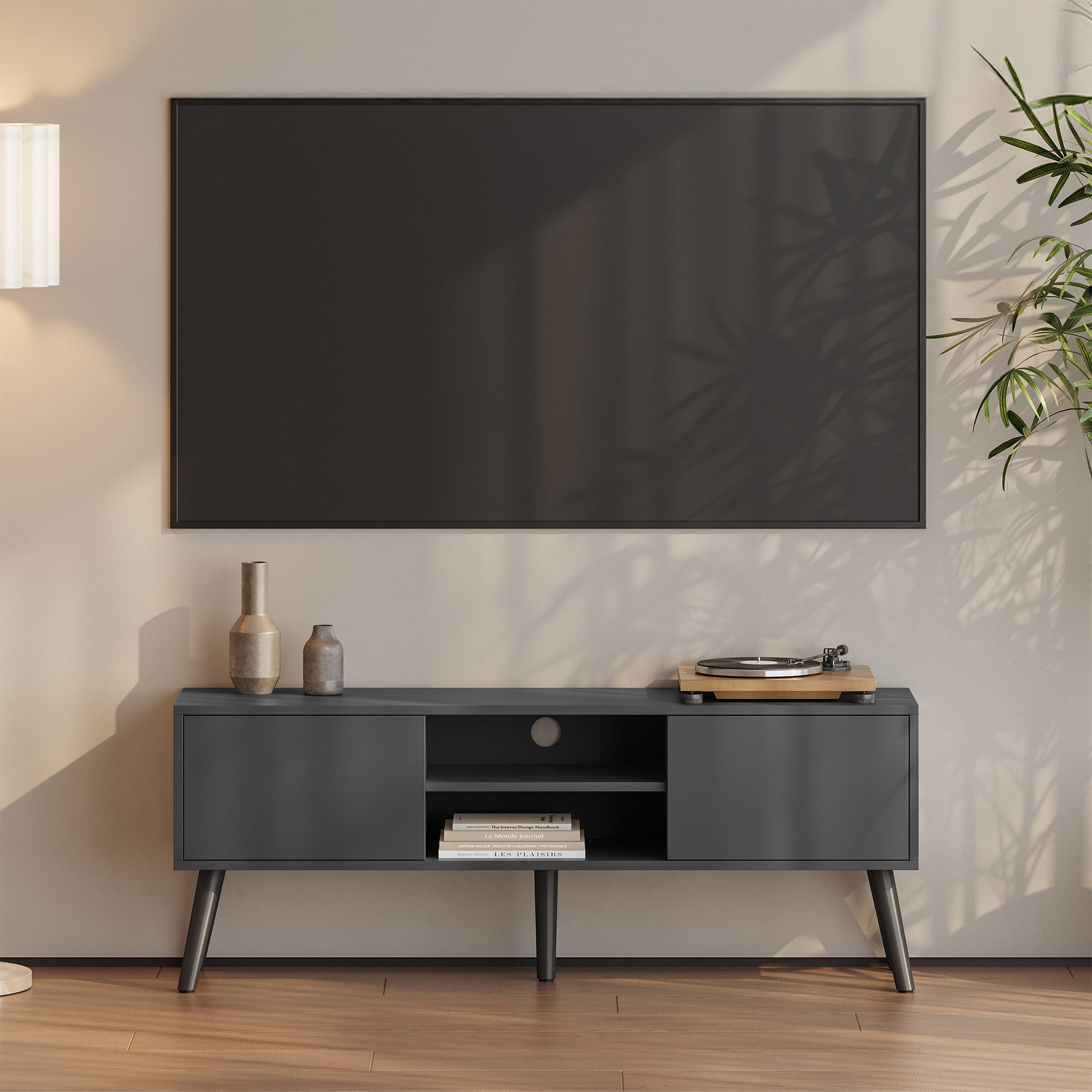 en.casa Lowboard, »Eskilstuna« Fernsehtisch 120x29,5x46,5cm Dunkelgrau günstig online kaufen