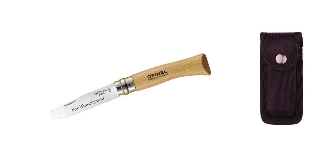 Opinel Taschenmesser Opinel No 07, Kindermesser, Buchenholz natur + Etui, (Kinder-Schnitzmesser mit abgerundeter Klingenspitze, „Mein erstes Schnitzmesser von Opinel), Opinel No 07, Kindermesser, Buchenholz natur + Etui