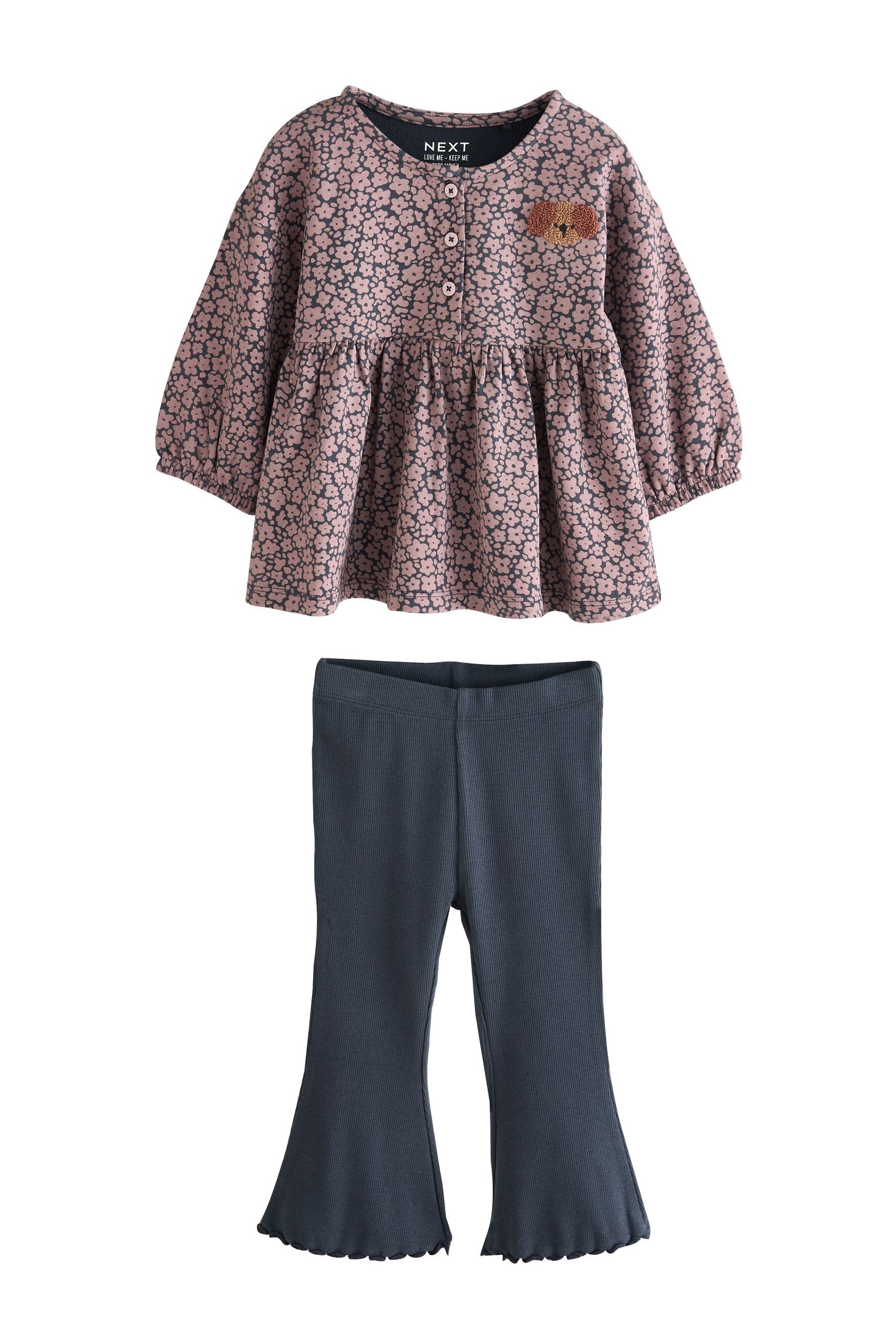 Next Langarmshirt & Leggings Schößchenoberteil und Schlagleggings im Set (2-tlg)