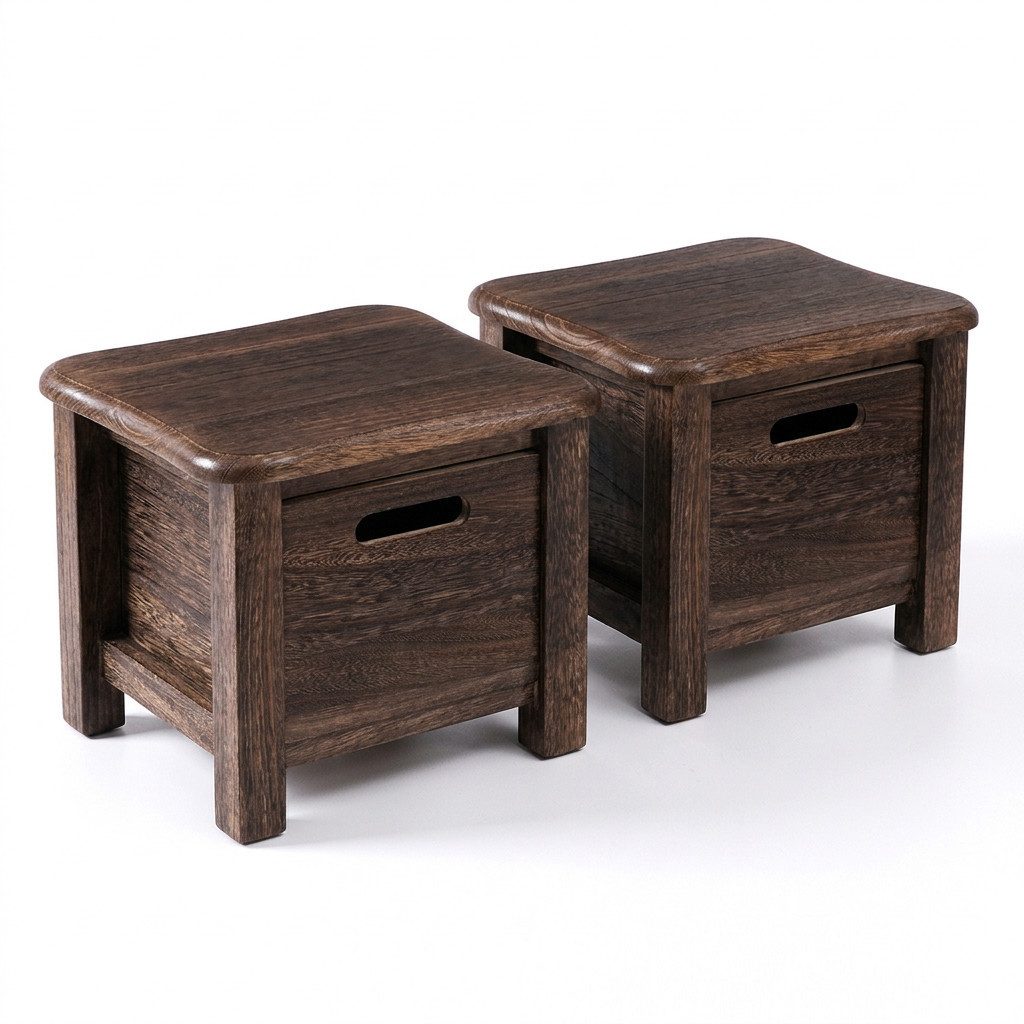 BlingBin Schuhbank Aus Massivholz mit Schublade, Eingangshocker Aufbewahrungsbank (2 Stück, 2-St., 30x30x25 cm), Ideal für Flur Und Wohnzimmer, Braun, 30cmx30cmx25cm