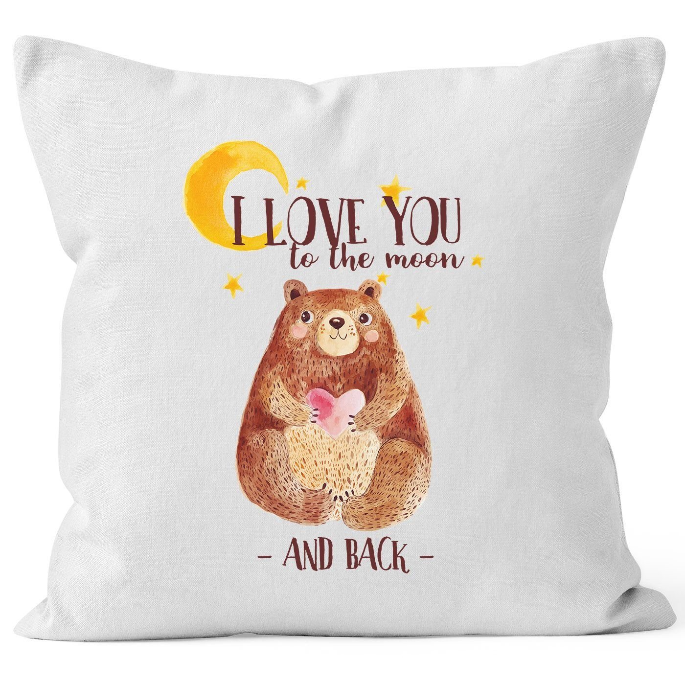 MoonWorks Dekokissen Kissenbezug Bär mit Herz Watercolor I love you to the moon and back Geschenk-Kissen Liebe 40x40 Baumwolle MoonWorks®