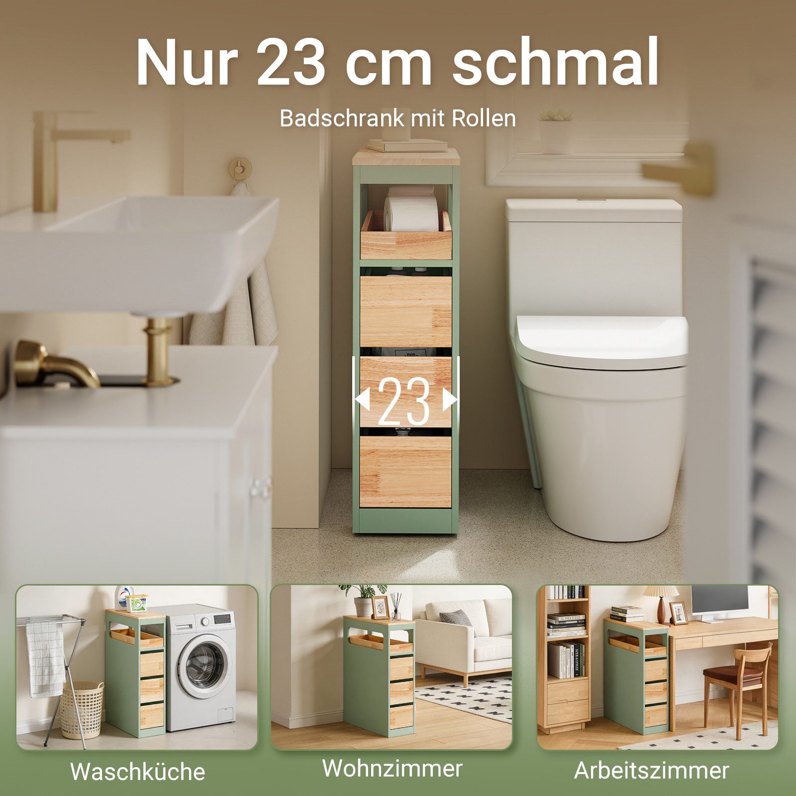 SoBuy Beistellwagen BZR54, Badezimmerschrank mit Rollen, Badschrank schmal, Kommode, Küchenwagen schmal Nischenwagen Badezimmerregal mit Rädern, ausziehbar – Bild 5 von 5
