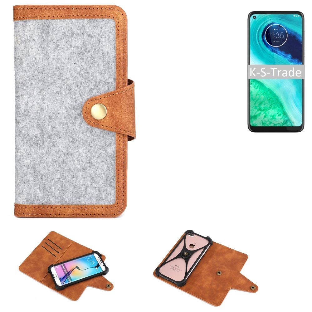 K-S-Trade Handyhülle für Motorola G8, Handyhülle Schutzhülle Filz-Hülle Kunst-Leder hellgrau braun