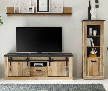 Furn.Design Wohnwand Stove, (Wohnzimmer Set in Used Wood, 3-teilig, 230 x 170 cm), mit Schiebetüren und Soft-Close